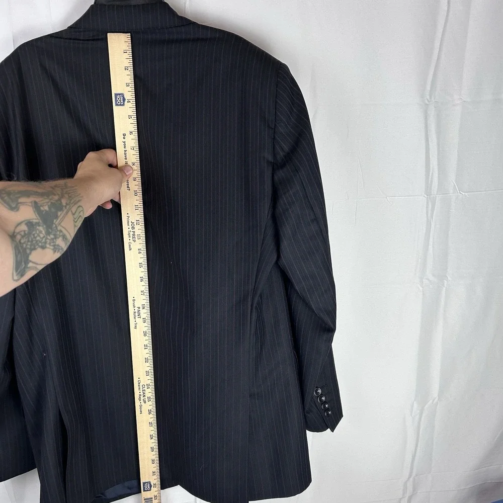Zanetti Blazer US Size 44 Long Mens Black‎ Purple Pinstripe 100% Wool Super 120